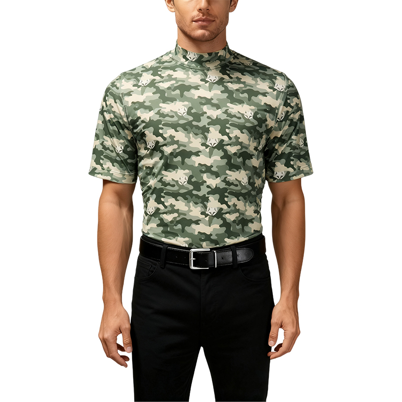 Monterey Golf Sports Casual Wear High Elastic Fashion Camouflage Print Fabric Quick-drying Half Turtleneck Short Sleeve